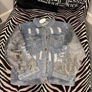 MACARON Blue Sequin Boutique Jean Jacket